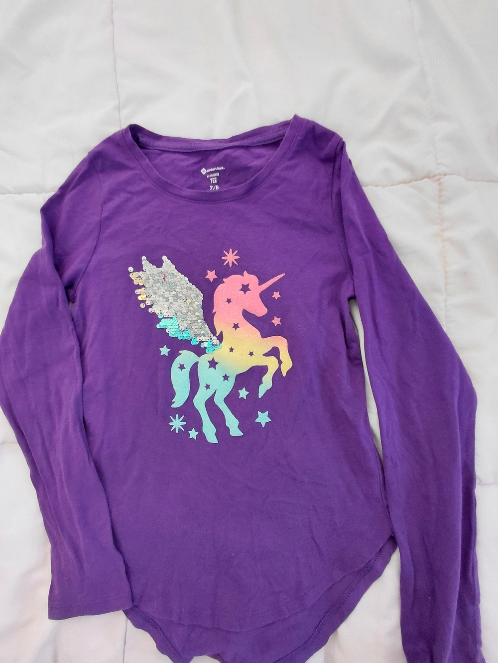 Girls' Purple Sequin Wing Unicorn Long-Sleeve Top
